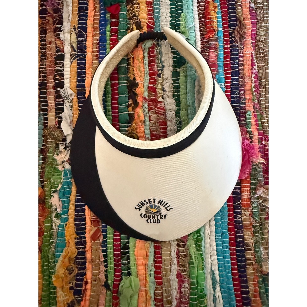 Sunset Hills Country Club Sun Visor Womens OSFA White Navy Good Golf Tennis Hat